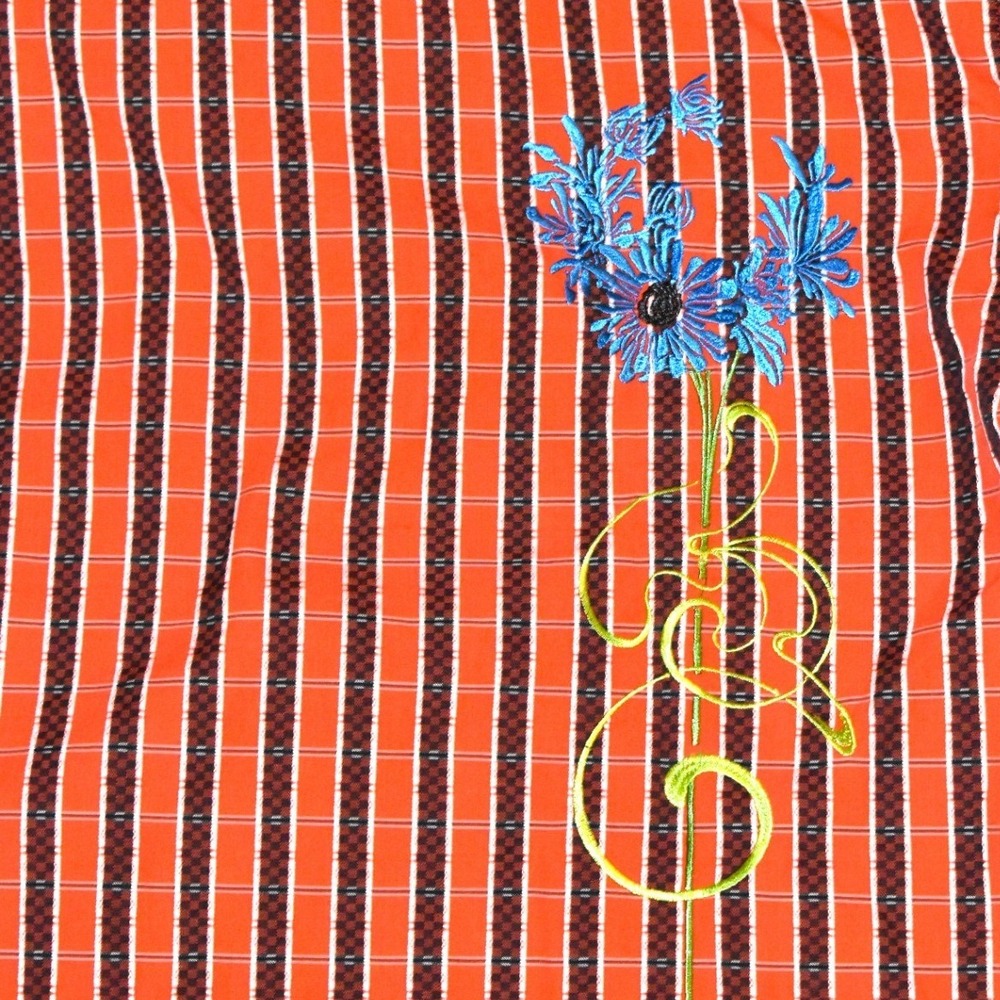 Robert Graham Shirt Mens XL Orange Striped Excellent Floral Back Embroidery - Picture 6 of 6